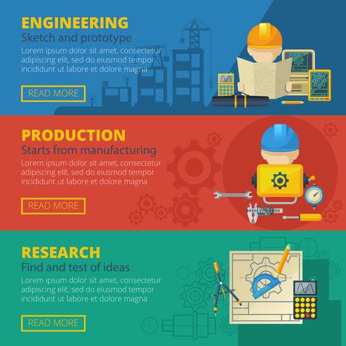 .Ingeniería 3 Conjunto de Banners Planos Horizontales vector