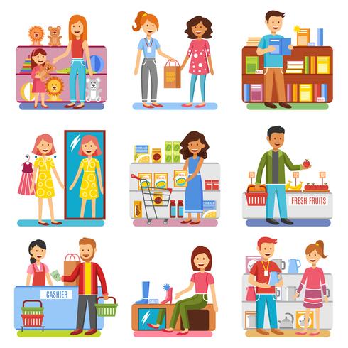 Concepto de compras familiares colección de pactogramas planos vector