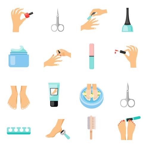 Manicure And Pedicure Flat Icons Set  vector