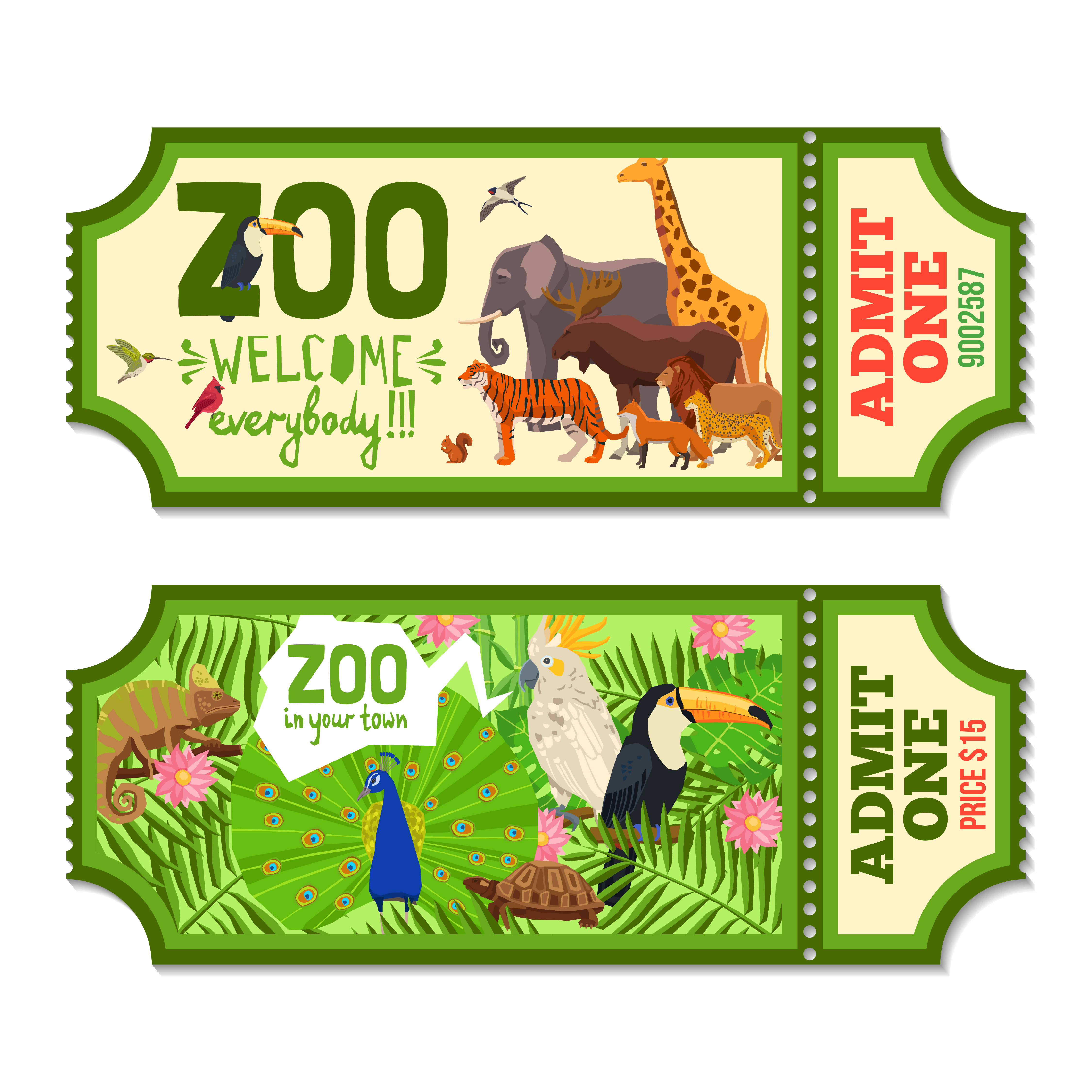Colorful Zoo Tickets With Tropical Background - Download ...