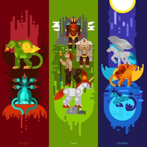 Mythical Creatures Banners Vertical vector