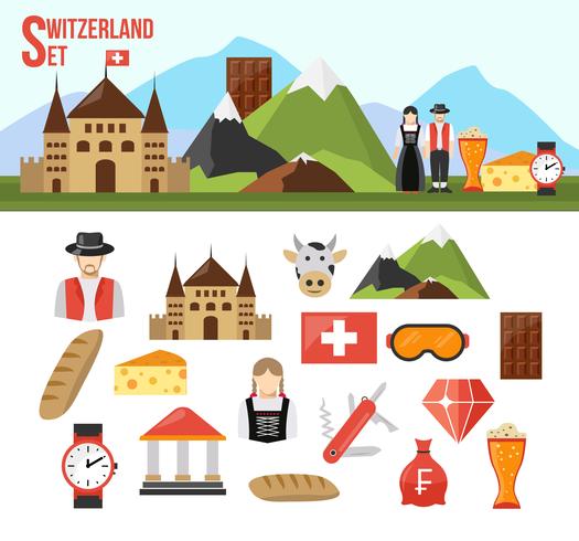 Switzerland symbols set vector