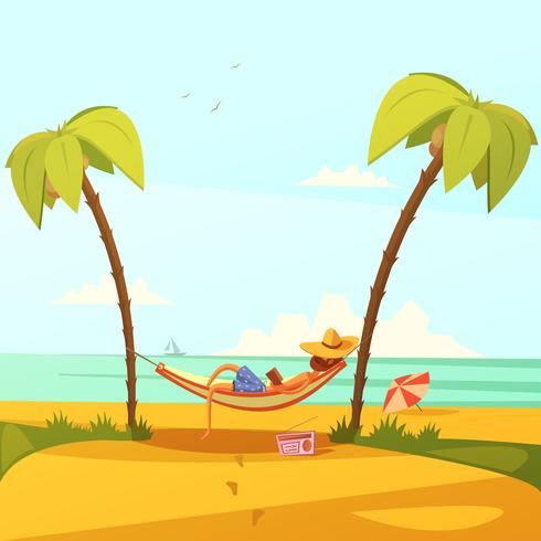 Ilustración de hombre en la playa vector