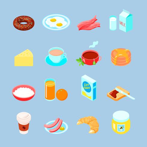 Desayuno comida y bebidas plana Icon Set vector