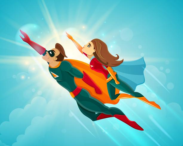 Super heroes pareja volando vector