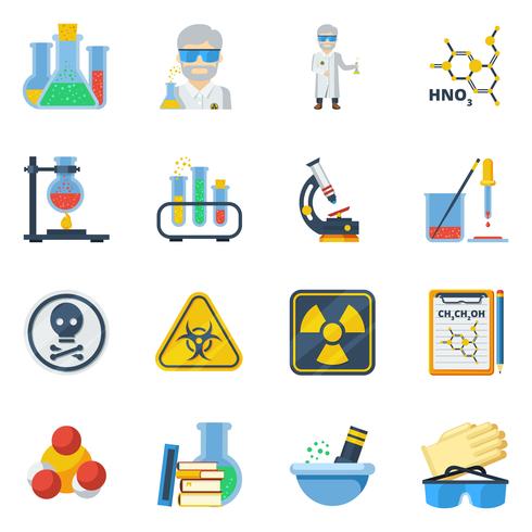 Conjunto de iconos de color plano química vector