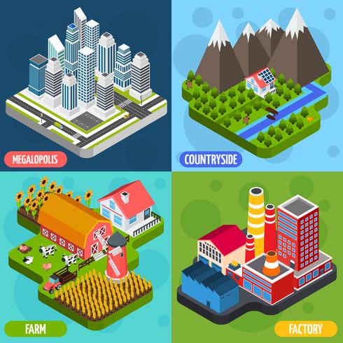 Locations 4 isometric Icons Square vector