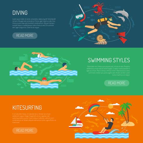 Banners horizontales de deportes acuáticos vector