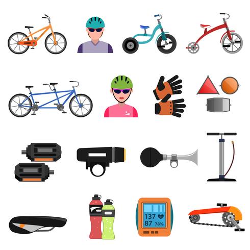 Conjunto plana de iconos de bicicleta vector