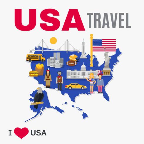 Cartel de la cultura de los EEUU Agencia de viajes del mundo plana vector