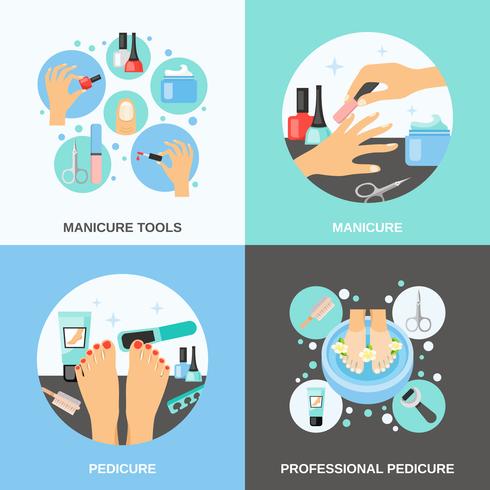 Manicure Pedicure 4 Flat Icons Square vector