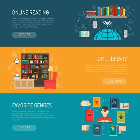 Conjunto de Banners Planos de Biblioteca vector