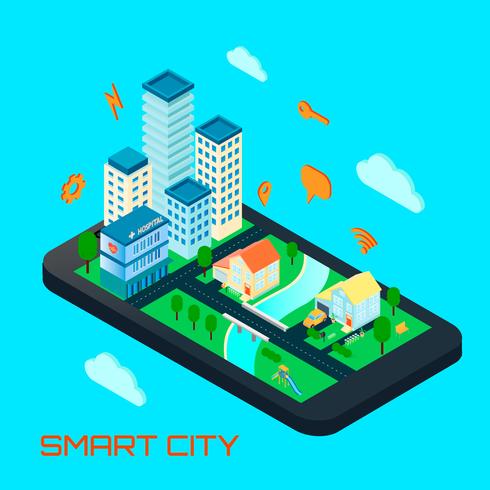 Concepto de diseño isométrico de Smart City vector