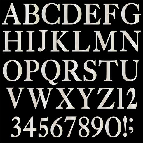 alfabeto serif plata metalizado vector