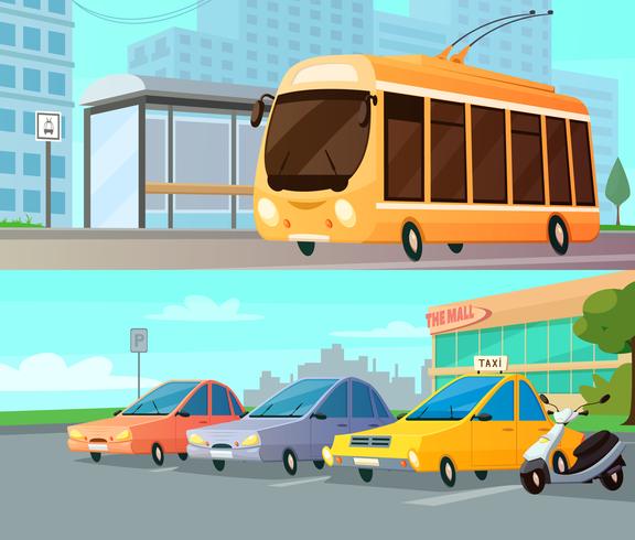 Ciudad de transporte de dibujos animados composiciones vector