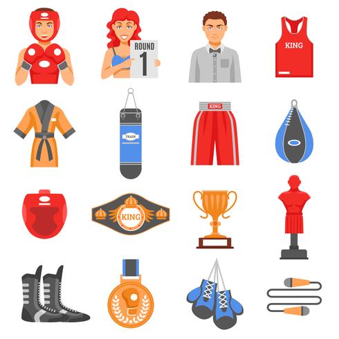 Conjunto de iconos de color plano de municiones de boxeo vector