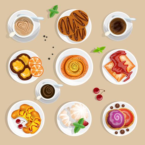  Coffee And Sweets Top View Set vector