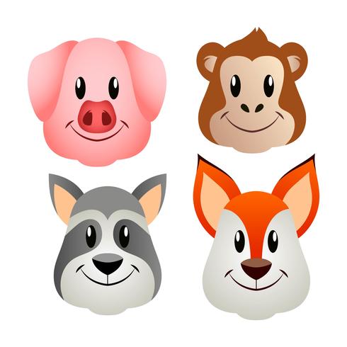 Conjunto de caras de animales vector