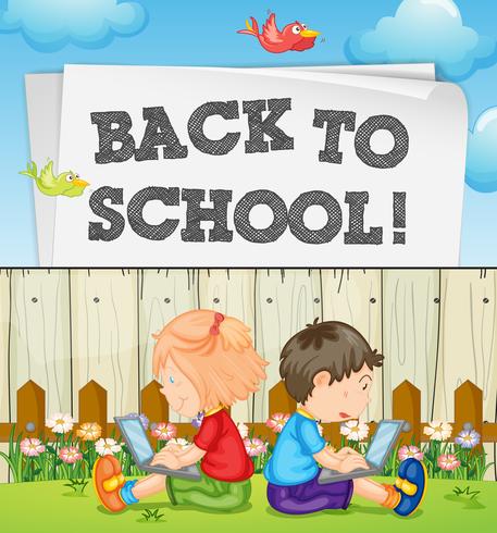 Back to school theme with kids and computers vector