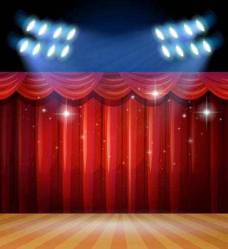 Background scene with light and red curtains on stage vector