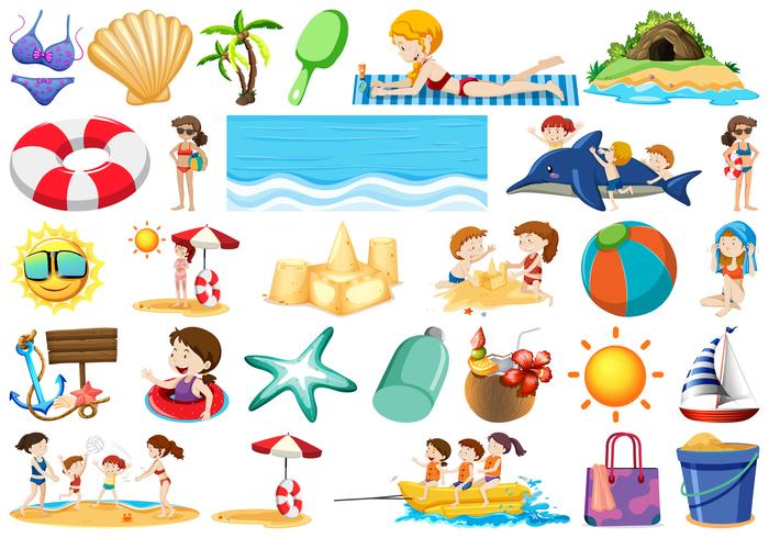 Set of summer beach element vector