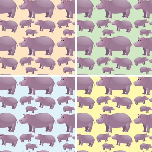 Seamless background with wild hippo vector