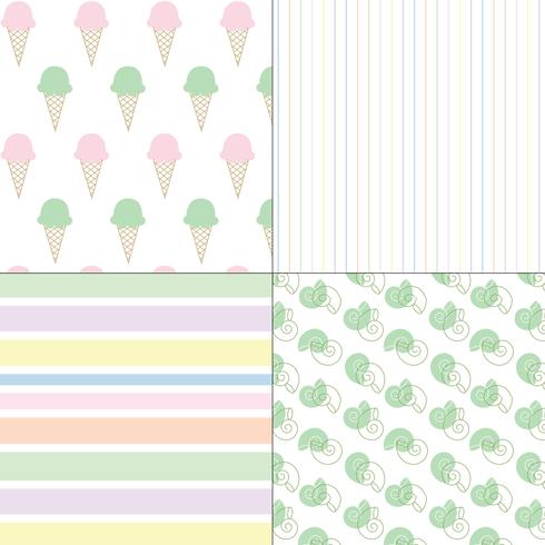 ice cream shells and stripes pastel seamless patterns vector
