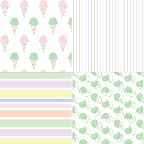 ice cream shells and stripes pastel seamless patterns vector