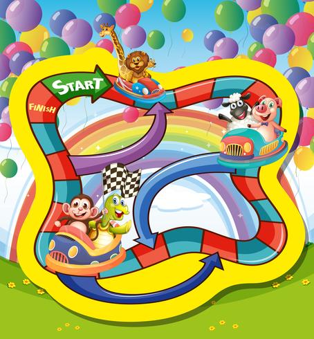 Game template with animals in racing car vector