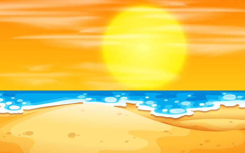 Una escena de playa al atardecer vector