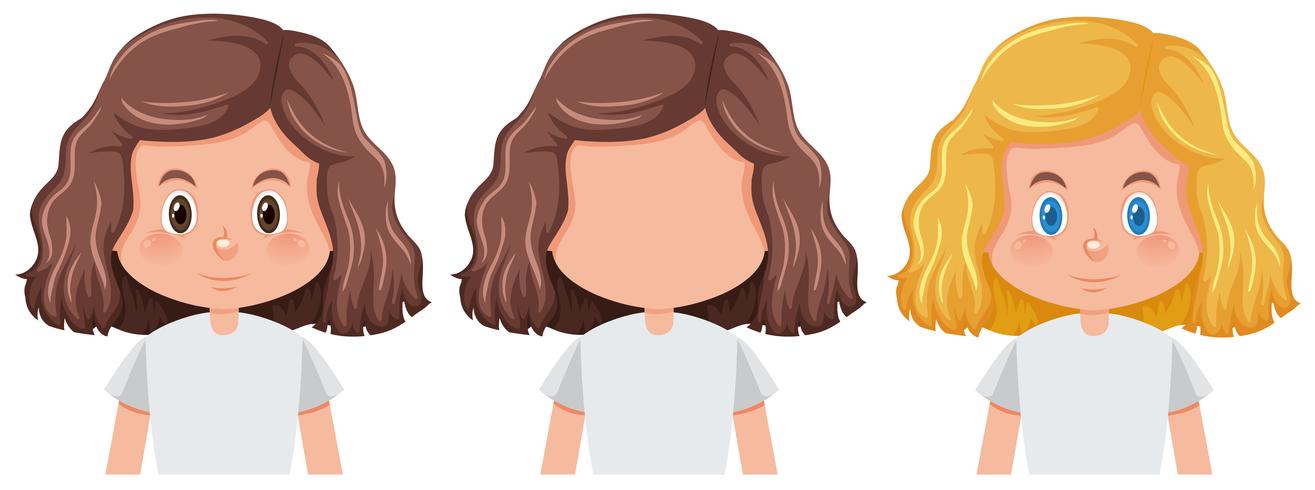 Conjunto de niña con peinado diferente. vector