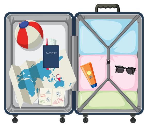 Modern suitcase with travel object vector