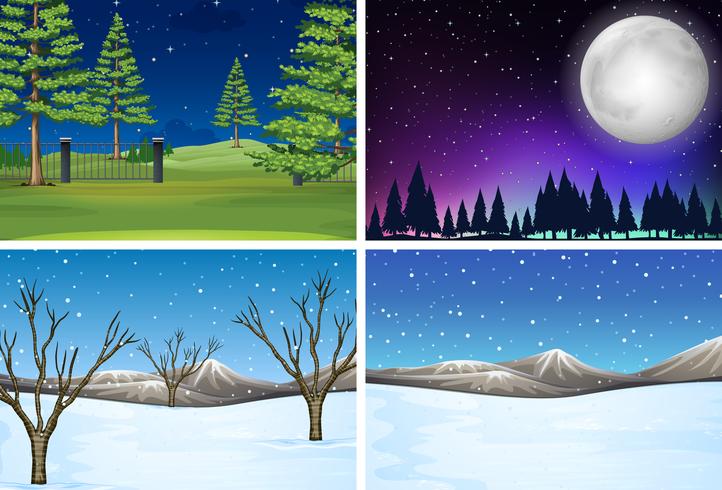 Set of nature landscape scene vector