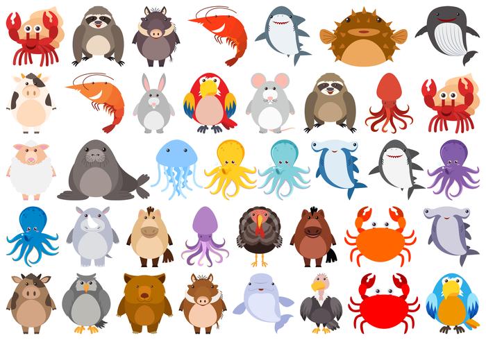 Conjunto de animales de dibujos animados vector