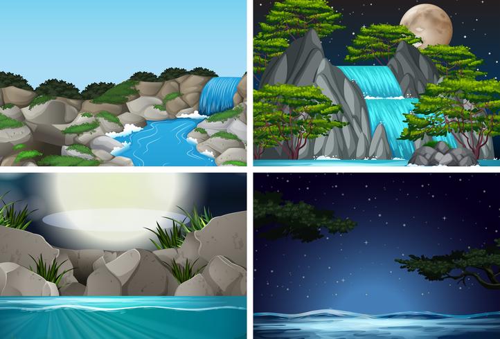 Set of waterfall in nature background vector