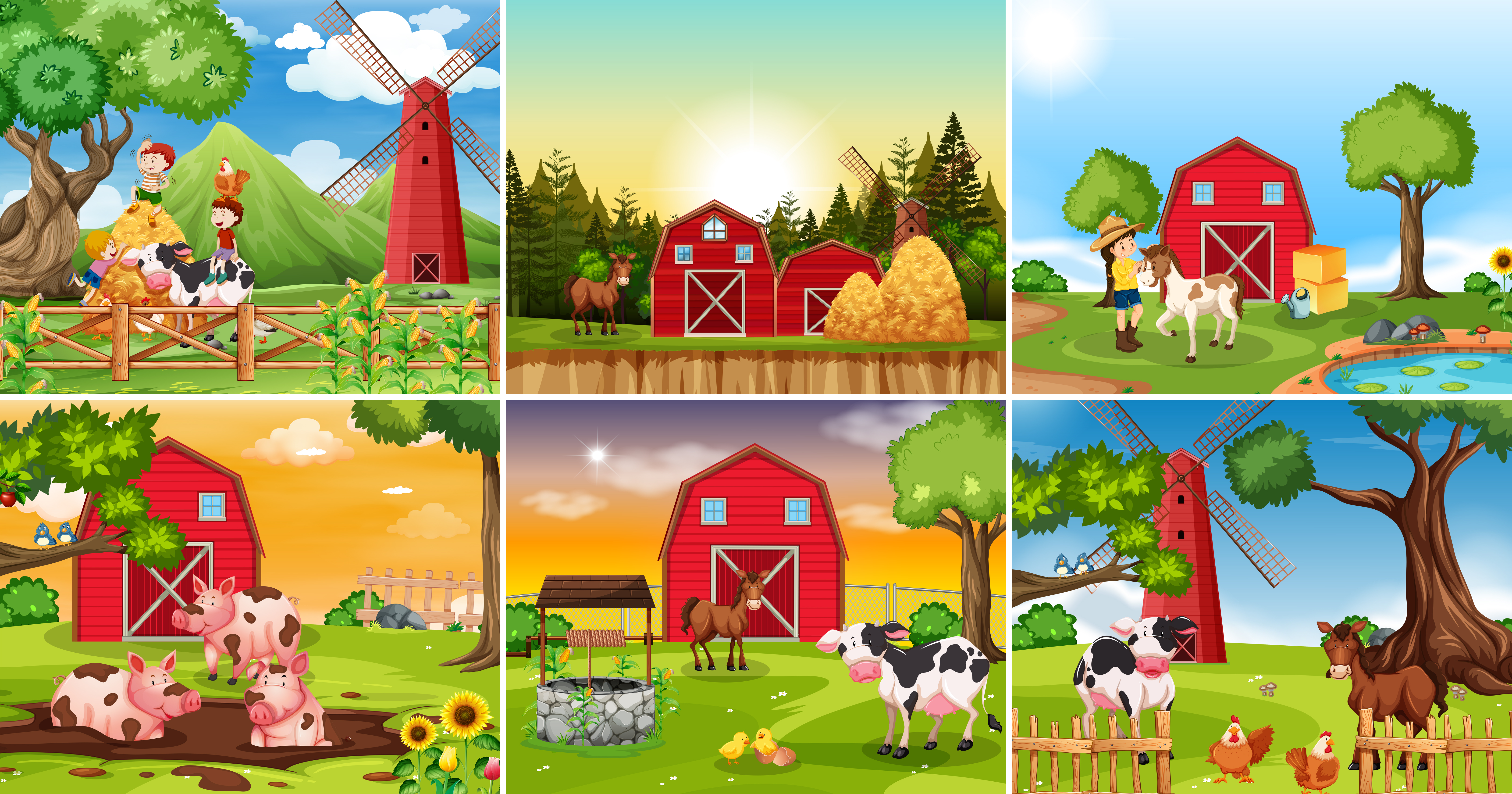 Set Of Farmland Scene 474890 Vector Art At Vecteezy