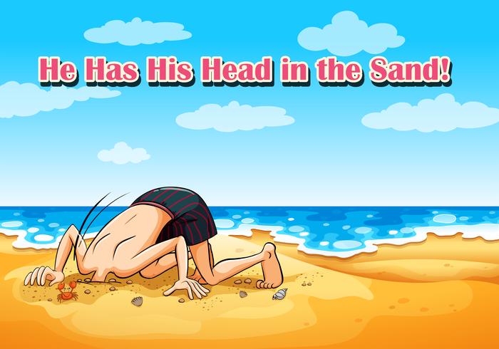Idiom on poster for he has his head in sand vector