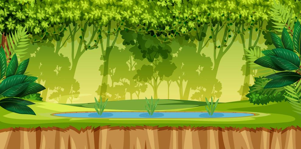 Una escena de selva verde. vector