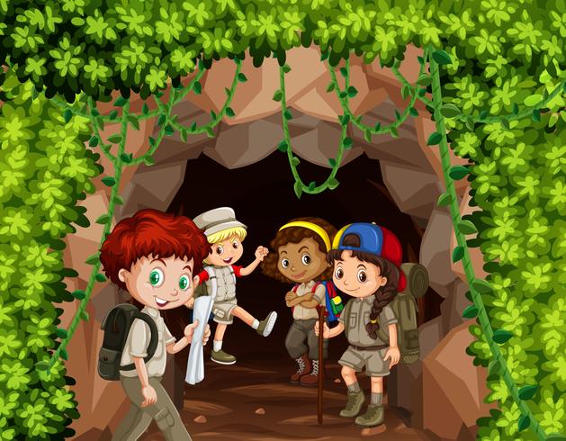 Scout hiking in nature vector