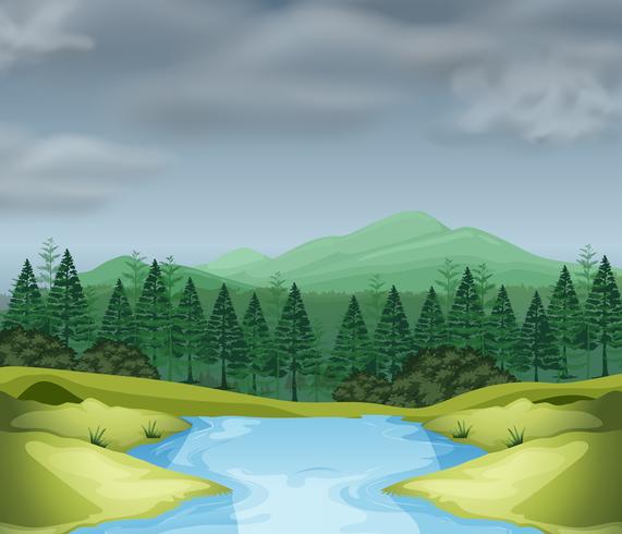 Escena de la montaña con el río vector