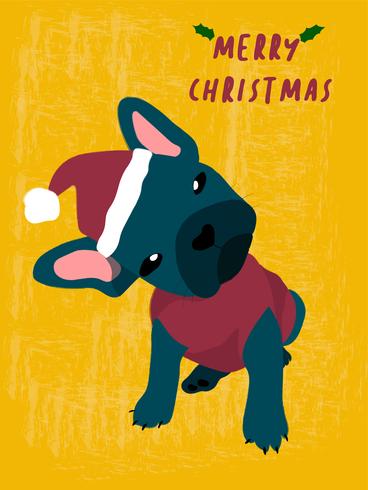 portrait of french bulldog in santa custume, merry christmas card vector