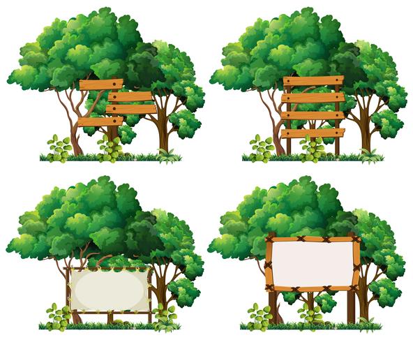 Set of banner sign and tree vector