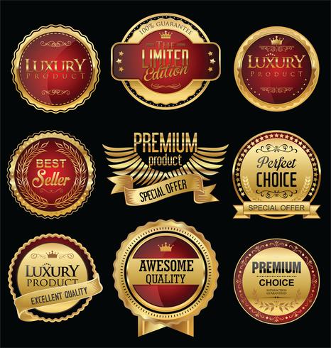 Insignias y etiquetas de oro premium de lujo vector