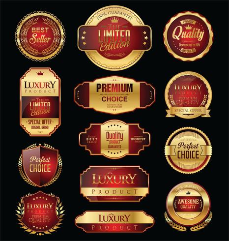 Insignias y etiquetas de oro premium de lujo vector