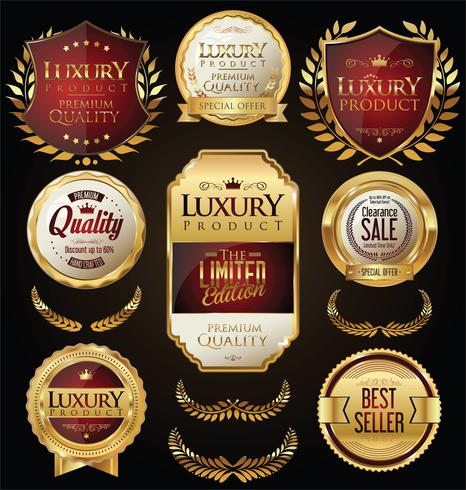 Insignias y etiquetas de oro premium de lujo vector