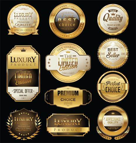 Insignias y etiquetas de oro premium de lujo vector