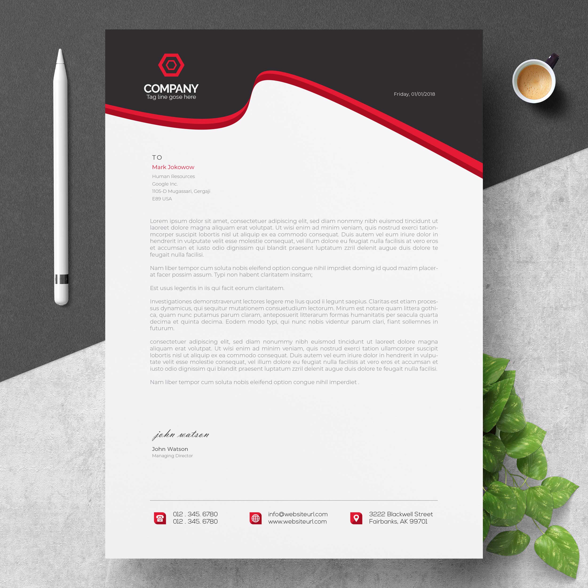 cover letter with company logo