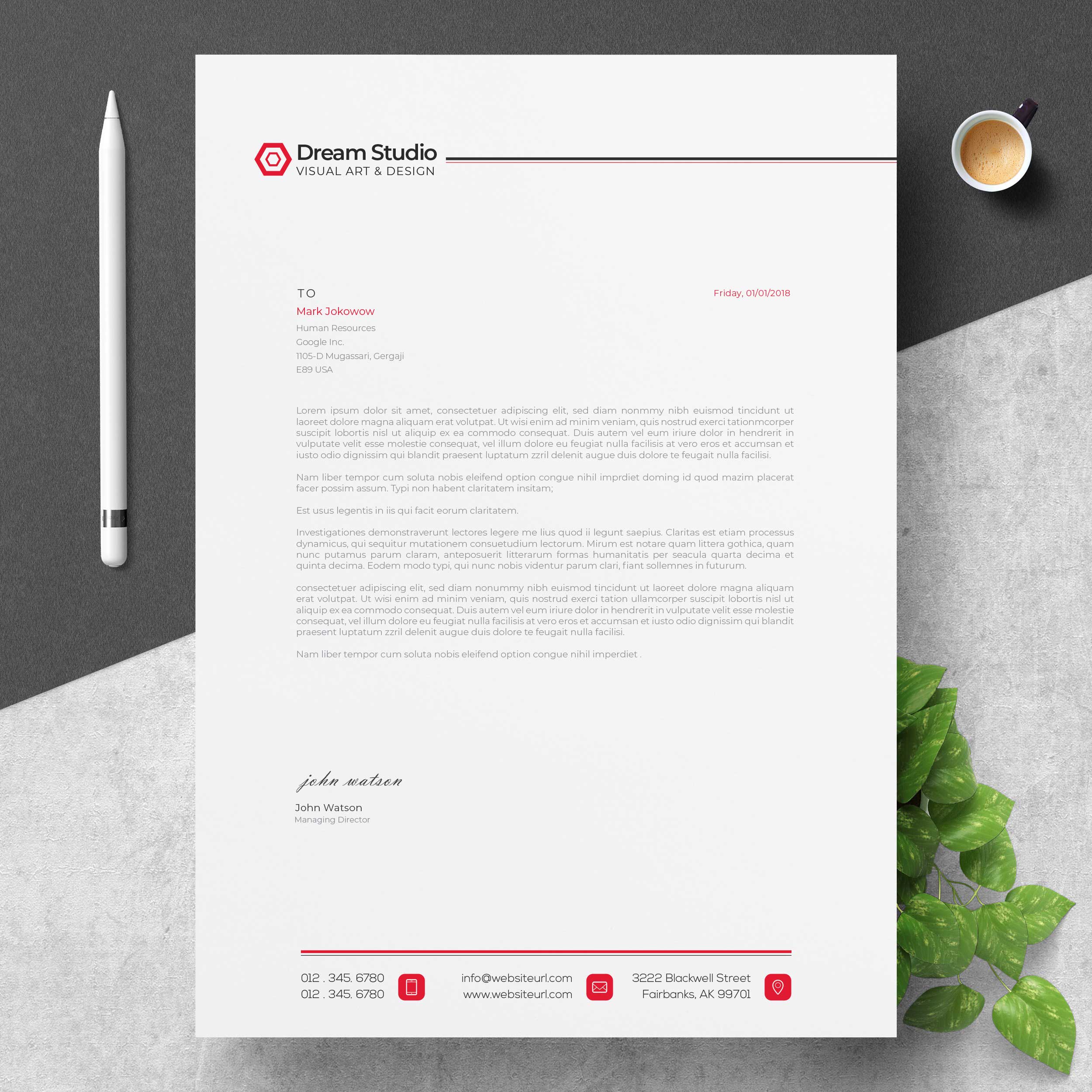 cover letter header and footer