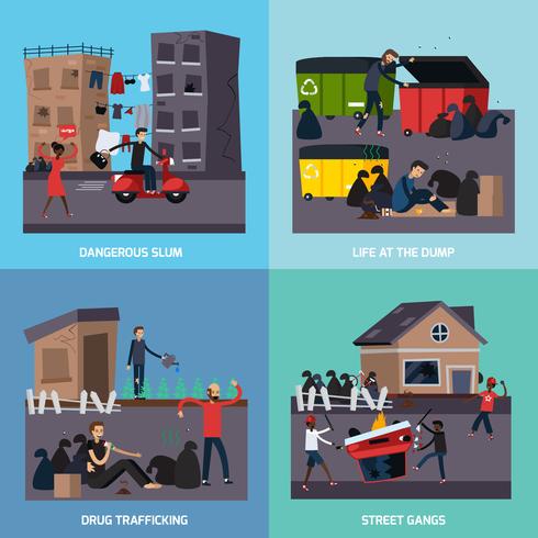 Ghetto Slum Icon Set vector