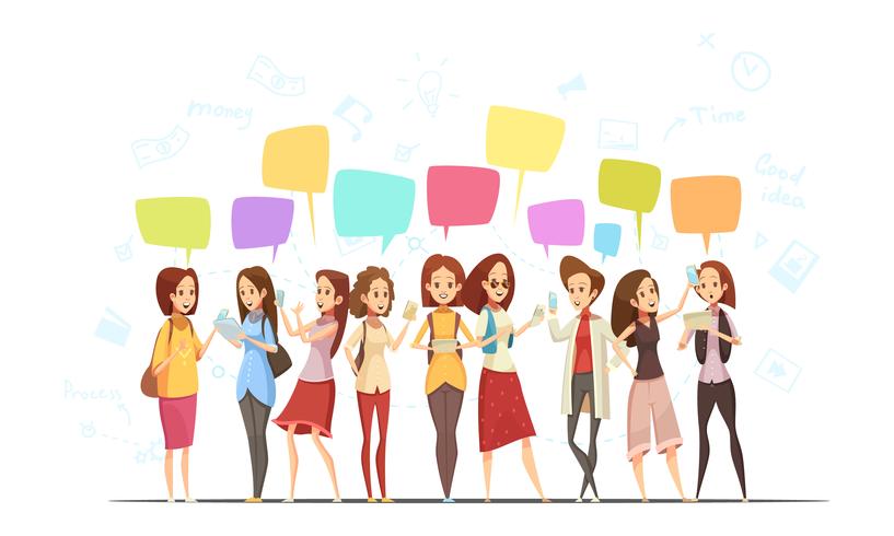 Teenage Girls Online Cartoon Poster  vector